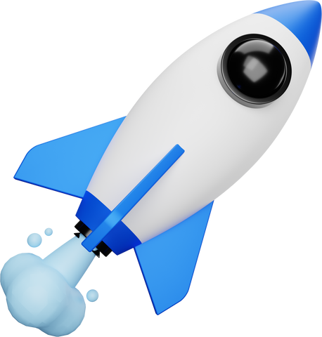 Blue Rocket Fly 3D Illustration